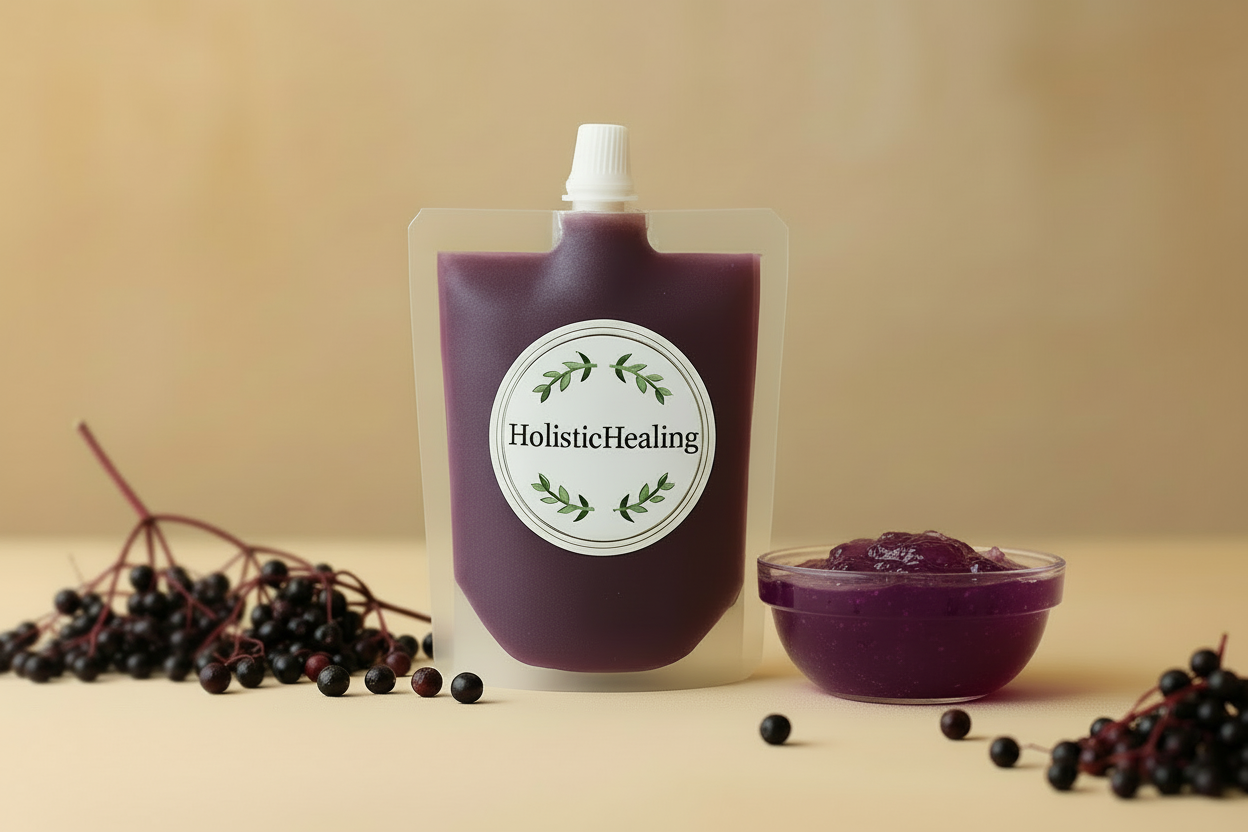 HolisticHealin 16oz pouch of Elderberry Sea Moss Gel for immunity and antioxidant support.