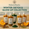 HolisticHealin 5 16oz pouches of Winter Detox & Glow-Up Bundle including: Maca, Burdock, pumpkin, Spirulina, and Gut Restore Sea Moss Gel's for cleansing, gut health, minerals, energy, and immunity.