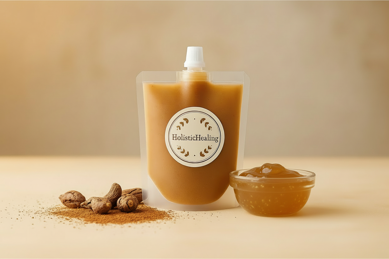 HolisticHealin 16oz pouch of Maca Root Sea Moss Gel for energy and hormonal balance.